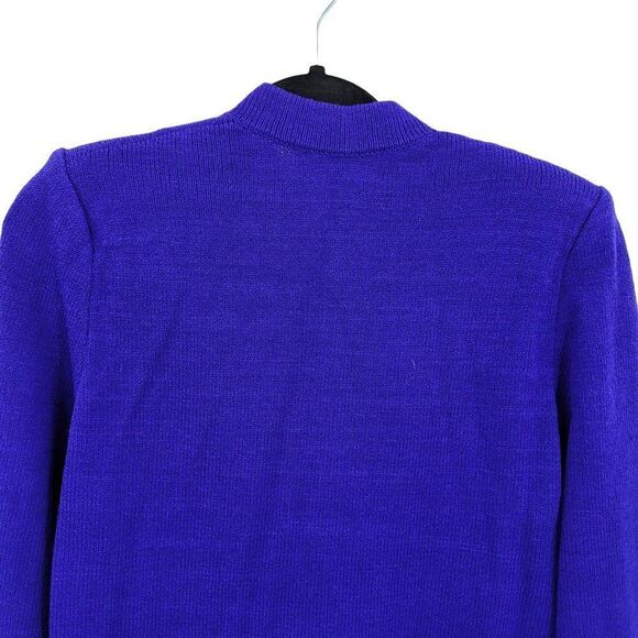 Vintage 80's Sweater Cardigan Wool Santana Knit Button Down Electric Blue S - Picture 8 of 11